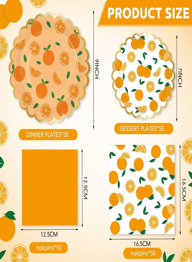 Funnymoom 200 Pcs Orange Citrus Party Supplies Kit Little Cutie Disposable Paper Dinner Dessert Plates Luncheon Napkins Beverage Napkins for Summer Fruit Birthday Baby Shower Wedding Party 50 Guests - Image 2