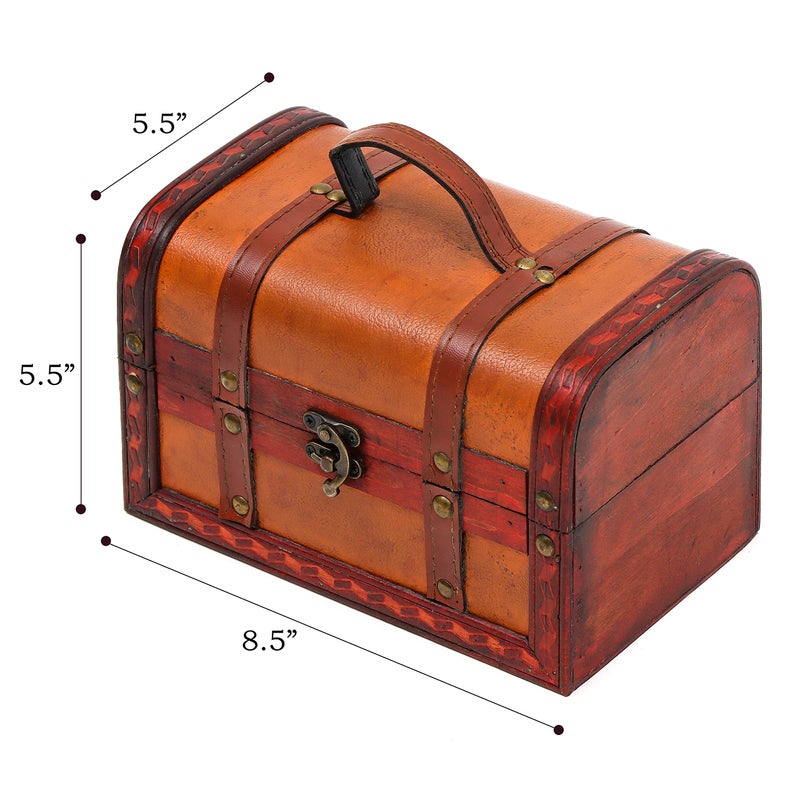 Trademark Innovations Small Wood and Leather Decorative Chest - Image 3