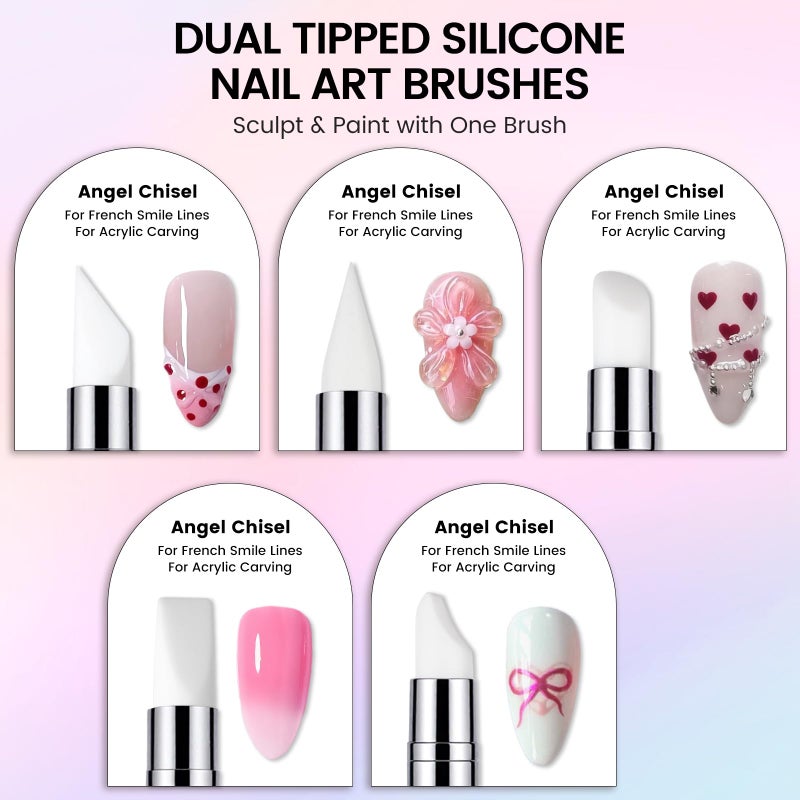 Rosiour Nail Art Brushes Set: Nail Art Tools with 15Pcs Nail Design Brushes, 5Pcs Dotting Tools, 5Pcs Silicone & Sculpting Brushes, Resin Palette, Brush Holder, Nail File for Painting Nails - Image 5