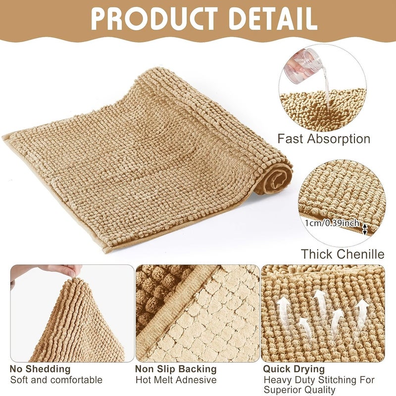 Brown 24x36 Inch Chenille Quick Drying Non Slip Absorbent Bathroom Mat For Toilet Entrance - Image 5