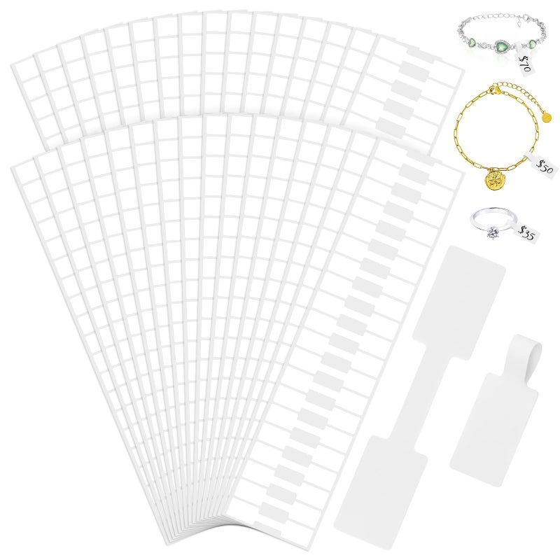 Opvixi 1000 Pcs Self Adhesive Jewelry Tags, Self Adhesive Jewelry Price Tags, Blank Rectangle Ring Tag for Necklace and Earrings, Bracelet for Price Identification - Image 1