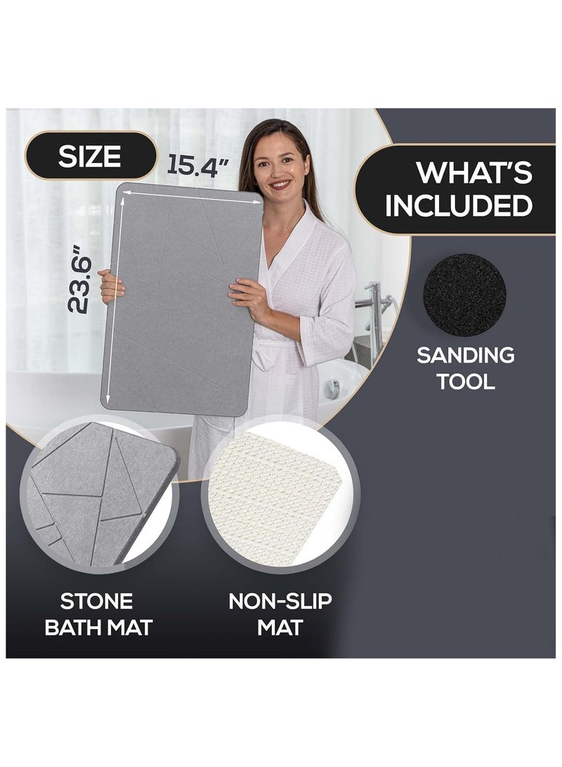 Soofam Bath Stone Mats Diatomaceous Earth Bath Mat Fast Water Drying Super Absorbent Diatomite Mat with Non-Slip for Bathroom,Kitchen Absorbent Pad,Both Sides Available,15.35x23.62inch,Geometry - Image 2