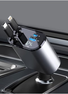 OKASA 12/24V 120W Fast Car Charger with Retractable Charging Cable Fast Car Power Adapter PD20W for iPhone Type C 40W Car USB Charger Plug with iPhone, Samsung, Galaxy, Huawei, Xiaomi  - Image 1