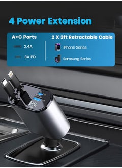 OKASA 12/24V 120W Fast Car Charger with Retractable Charging Cable Fast Car Power Adapter PD20W for iPhone Type C 40W Car USB Charger Plug with iPhone, Samsung, Galaxy, Huawei, Xiaomi  - Image 2