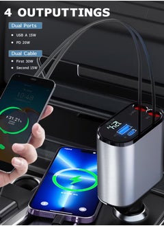 OKASA 12/24V 120W Fast Car Charger with Retractable Charging Cable Fast Car Power Adapter PD20W for iPhone Type C 40W Car USB Charger Plug with iPhone, Samsung, Galaxy, Huawei, Xiaomi  - Image 4