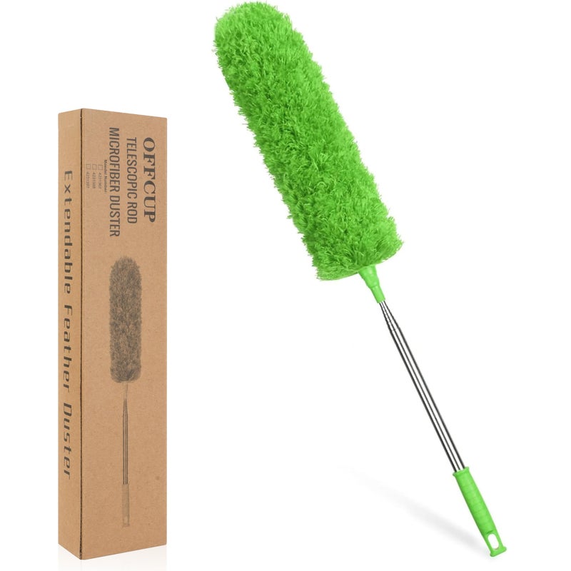 OFFCUP Telescopic Microfibre Duster Up to 243 cm Long, Duster with Telescopic Stainless Steel Rod and Washable, Flexible Angle Mop effortlessly removes dust for - Image 1