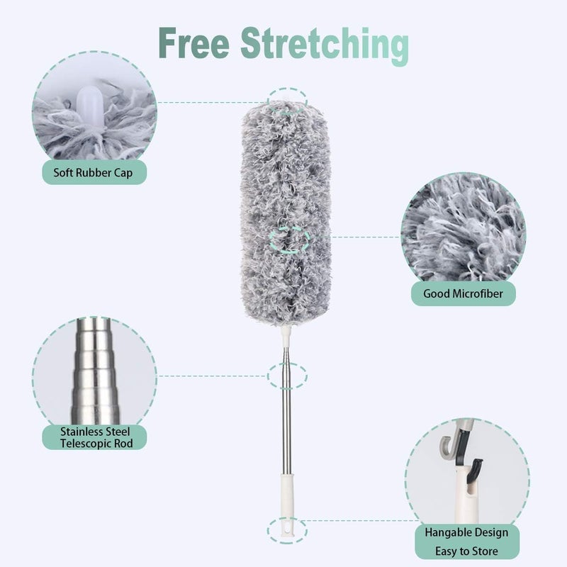 OFFCUP Telescopic Microfibre Duster Up to 243 cm Long, Duster with Telescopic Stainless Steel Rod and Washable, Flexible Angle Mop effortlessly removes dust for - Image 4