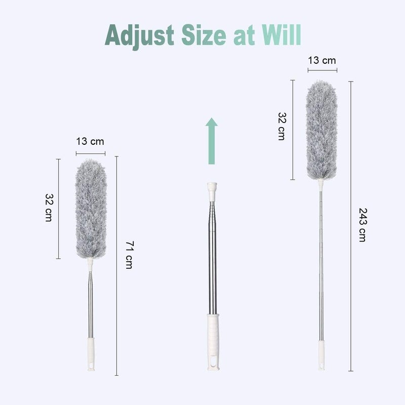 OFFCUP Telescopic Microfibre Duster Up to 243 cm Long, Duster with Telescopic Stainless Steel Rod and Washable, Flexible Angle Mop effortlessly removes dust for - Image 3