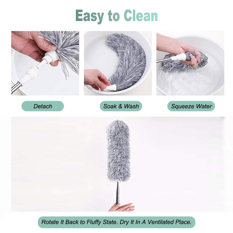 OFFCUP Telescopic Microfibre Duster Up to 243 cm Long, Duster with Telescopic Stainless Steel Rod and Washable, Flexible Angle Mop effortlessly removes dust for - Image 5