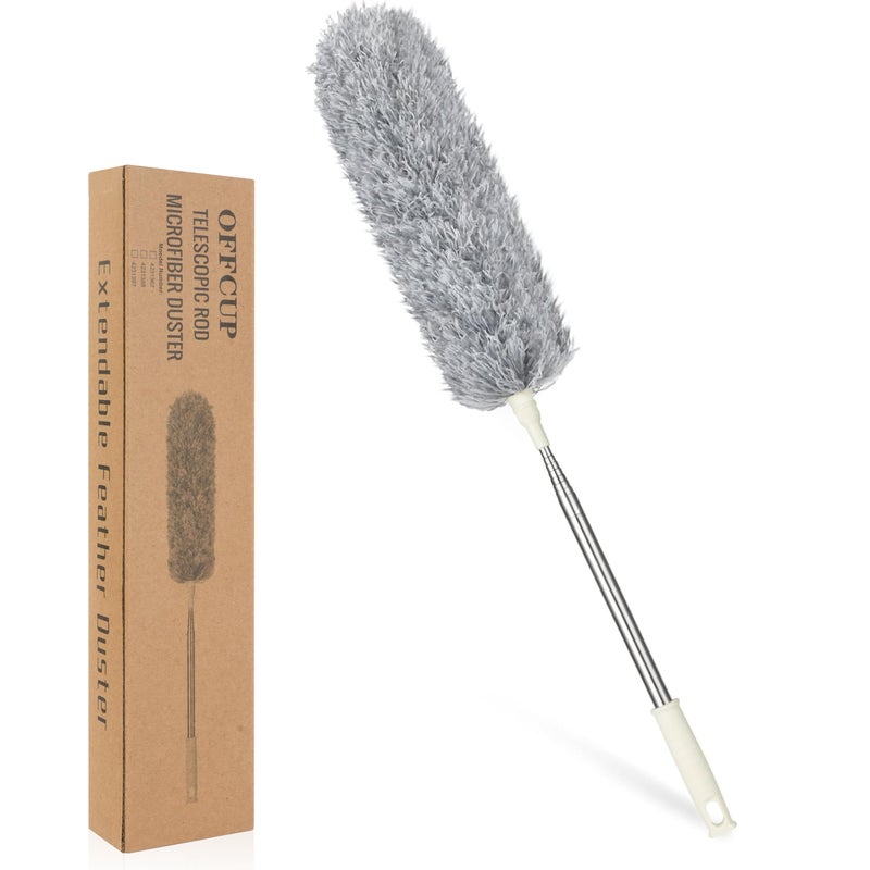 OFFCUP Telescopic Microfibre Duster Up to 243 cm Long, Duster with Telescopic Stainless Steel Rod and Washable, Flexible Angle Mop effortlessly removes dust for - Image 2