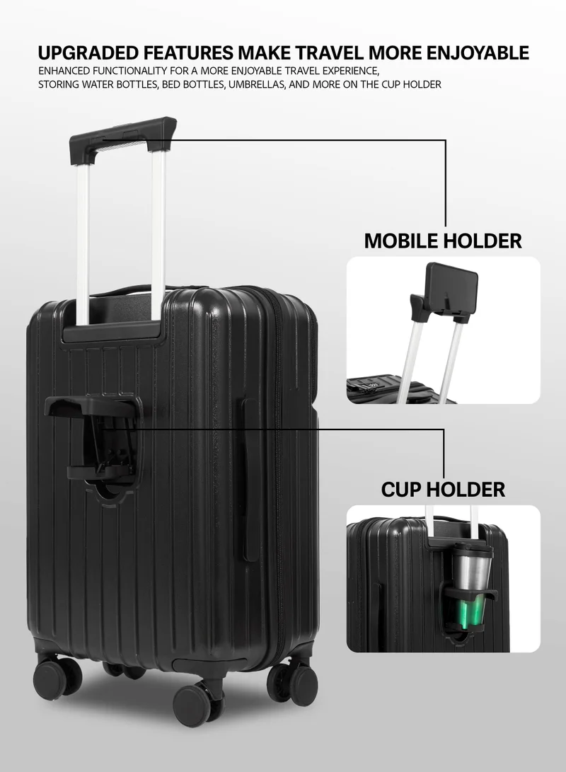 Parajohn BLACK Para John Verdex 22-Inch PC Hard-Side Trolley Luggage with 8 Spinner Wheels, Easy-Access Front Pouch, Handbag Hook, Bottle & Mobile Holder, 45L, Green  | Best Price UAE