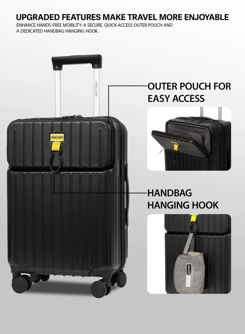 Parajohn BLACK Para John Verdex 22-Inch PC Hard-Side Trolley Luggage with 8 Spinner Wheels, Easy-Access Front Pouch, Handbag Hook, Bottle & Mobile Holder, 45L, Green  | Best Price UAE