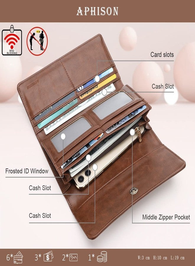APHISON Ladies Soft PU Leather Long Wallet Trifold Clutch Purse Credit Card Holder Case for Women With Gift Box 2214 (COFFEE) - Image 2