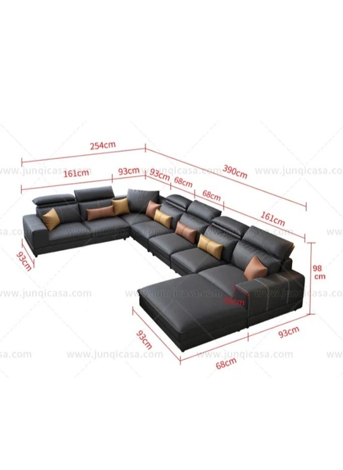 Ripple FURNITURE Modern Couch U Shaped Faux Leather Living Room Furniture Chaise Lounge Sectional 7 Seater Sofa Black 390X93X98  - Image 4