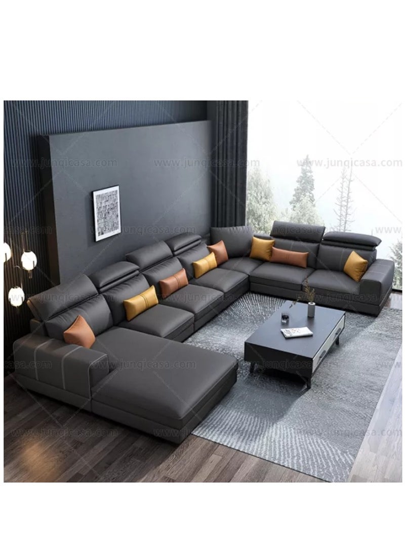Ripple FURNITURE Modern Couch U Shaped Faux Leather Living Room Furniture Chaise Lounge Sectional 7 Seater Sofa Black 390X93X98  - Image 1