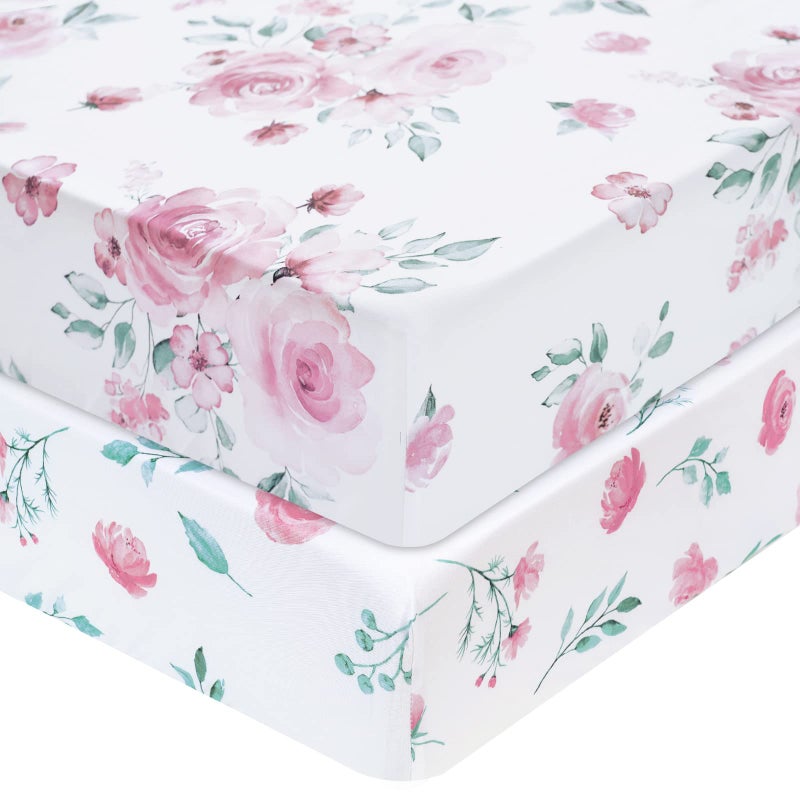 david's kids Davids Kids 100 Cotton Fitted Crib Sheets 2 Pack Ultra Soft Breathable Comfortable Baby Sheet Set for Girls 28x52 Inch Fits Standard Crib and Toddler Mattresses Floral Flowers