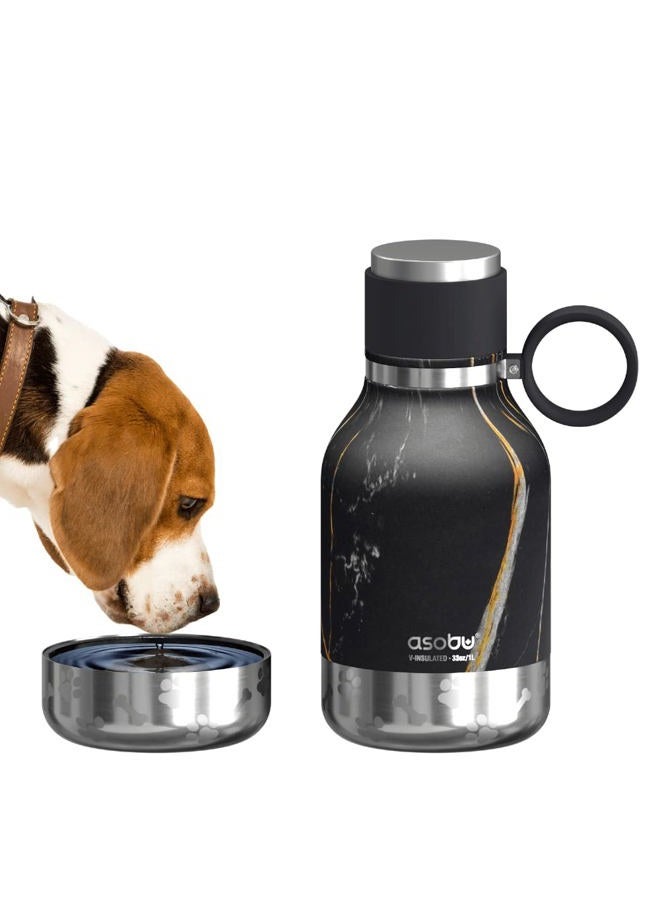 Asobu Dog Bowl Attached to Stainless Steel Insulated Travel Bottle for Human 37oz/1.1 Liter with Detachable Dog Bowl (Midnight Marble)… - Image 1