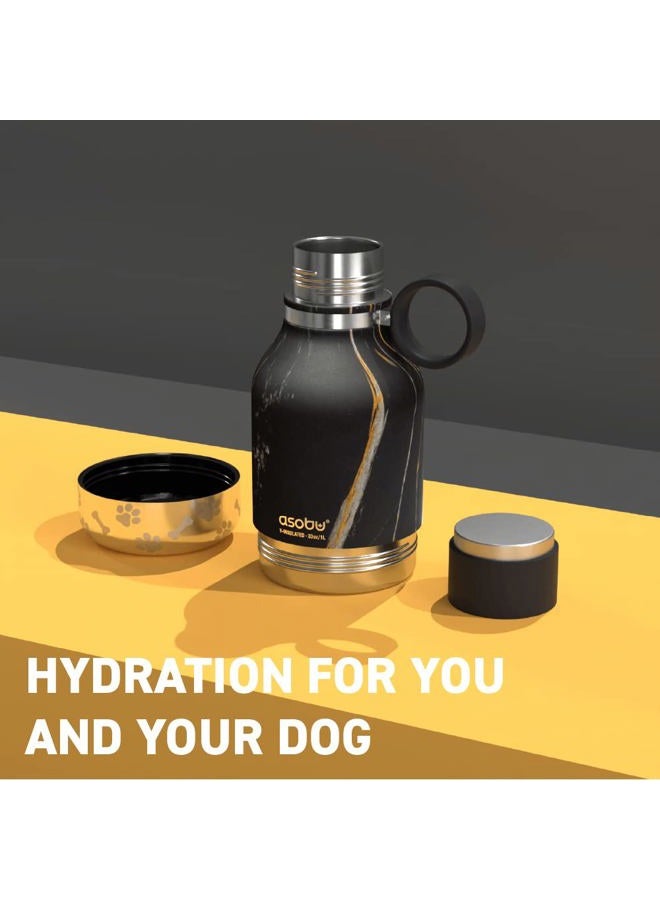 Asobu Dog Bowl Attached to Stainless Steel Insulated Travel Bottle for Human 37oz/1.1 Liter with Detachable Dog Bowl (Midnight Marble)… - Image 2