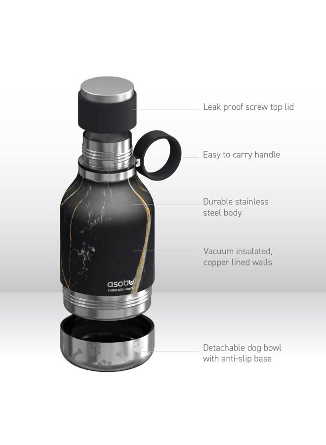 Asobu Dog Bowl Attached to Stainless Steel Insulated Travel Bottle for Human 37oz/1.1 Liter with Detachable Dog Bowl (Midnight Marble)… - Image 5
