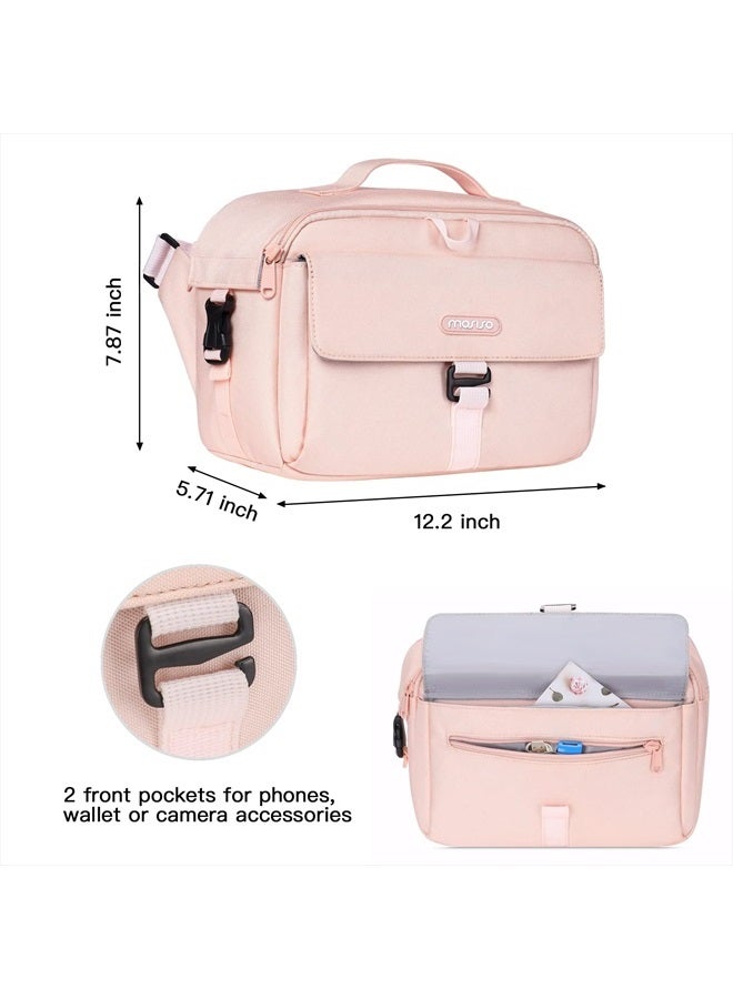 Mosiso Camera Shoulder Bag Case Crossbody Sling Purse, DSLR/SLR/Mirrorless Compact Padded Photography Handbag with Rain Cover Compatible with Canon/Nikon/Sony Cameras and Lenses, Pink  - Image 3
