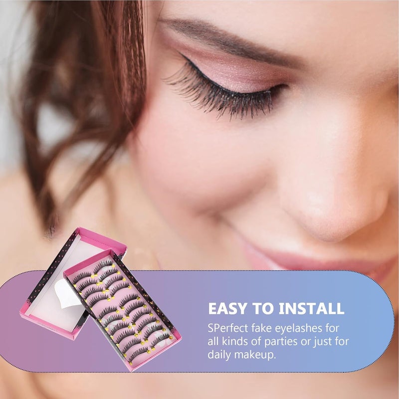 10 Pairs Natural Dense False Eyelashes Artificial Fiber Extended Lashes for Ladies Women, Lightweight Faux Lashes Suitable for Daily Wear and Special Occasions - Image 4