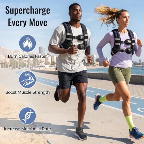 Zeerun Weighted Vest for Women Men with Reflective Stripe and Adjustable Buckle Comfortable Durable Rucking Vest for Walking Running Strength Training 18LBSBlack - Image 3