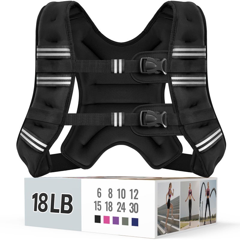 Zeerun Weighted Vest for Women Men with Reflective Stripe and Adjustable Buckle Comfortable Durable Rucking Vest for Walking Running Strength Training 18LBSBlack - Image 2