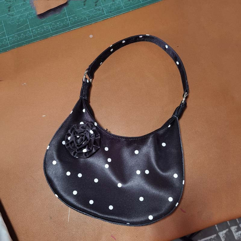 Niche Satin Rose Flower Tote Crescent Bag Shoulder Handbag Women'S Armpit Bag High-End Bridal Bag Women - Image 1