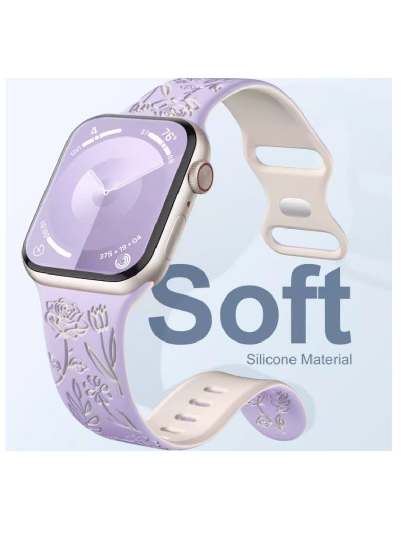 Flower Engraved Bands for Apple Watch 42mm 44mm 45mm 46mm 49mm, New Fashion Sport Strap Replacement Wristbands for iWatch Series - Image 1