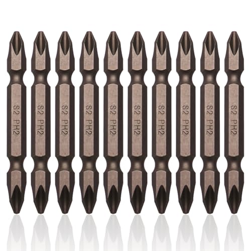 Sipery Phillips Screwdriver Bits PH2 Double Ended 10 Pack 1/4 Inch Hex Shank Magnetic Phillips Drill Bit #2 S2 Steel 2.56 Inch Long - Image 1