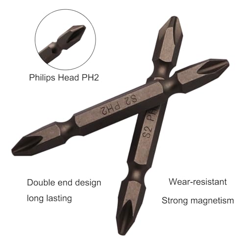 Sipery Phillips Screwdriver Bits PH2 Double Ended 10 Pack 1/4 Inch Hex Shank Magnetic Phillips Drill Bit #2 S2 Steel 2.56 Inch Long - Image 2
