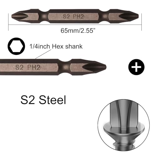 Sipery Phillips Screwdriver Bits PH2 Double Ended 10 Pack 1/4 Inch Hex Shank Magnetic Phillips Drill Bit #2 S2 Steel 2.56 Inch Long - Image 3