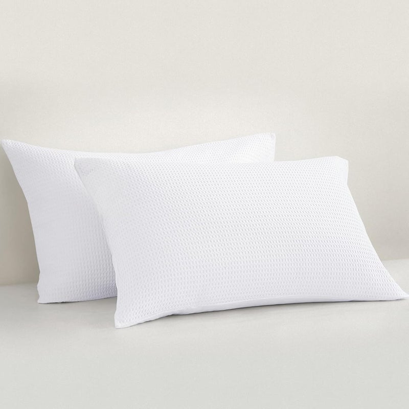 PHF أغطية وسائد قطنية من PHF بتصميم الوافل، حجم قياسي مجموعة من 2، بدون حشوة، 50 سم × 66 سم، أغطية وسائد ناعمة للغاية من مزيج القطن، مريحة وقابلة للتنفس وصديقة للبشرة، بيضاء - Image 1