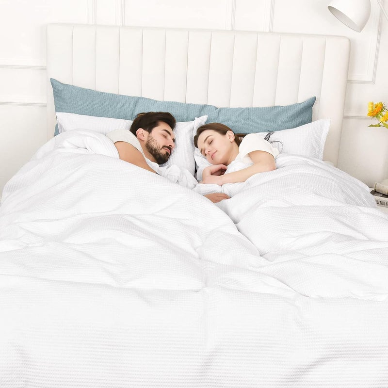 PHF أغطية وسائد قطنية من PHF بتصميم الوافل، حجم قياسي مجموعة من 2، بدون حشوة، 50 سم × 66 سم، أغطية وسائد ناعمة للغاية من مزيج القطن، مريحة وقابلة للتنفس وصديقة للبشرة، بيضاء - Image 2