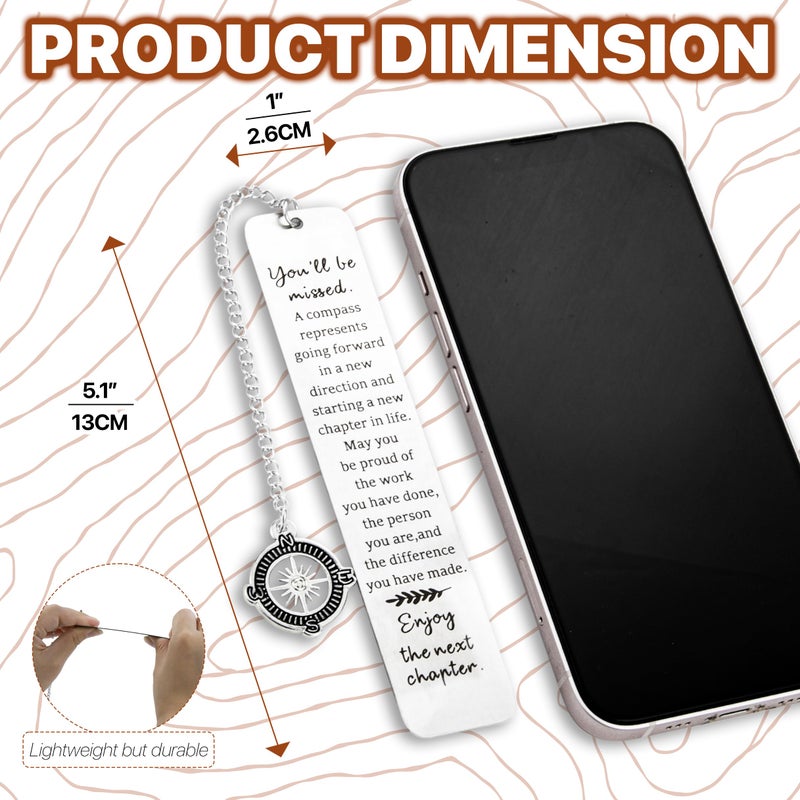 WACANTIC Metal Bookmark - Coworker Leaving Gifts for Women Men, Going Away Farewell Goodbye Gifts for Coworkers, You Will Be Missed Compass Bookmark, Retirement Gift for Boss Teacher Nurse Friend Coworker - Image 2