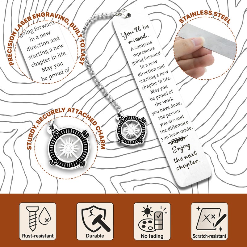 WACANTIC Metal Bookmark - Coworker Leaving Gifts for Women Men, Going Away Farewell Goodbye Gifts for Coworkers, You Will Be Missed Compass Bookmark, Retirement Gift for Boss Teacher Nurse Friend Coworker - Image 4