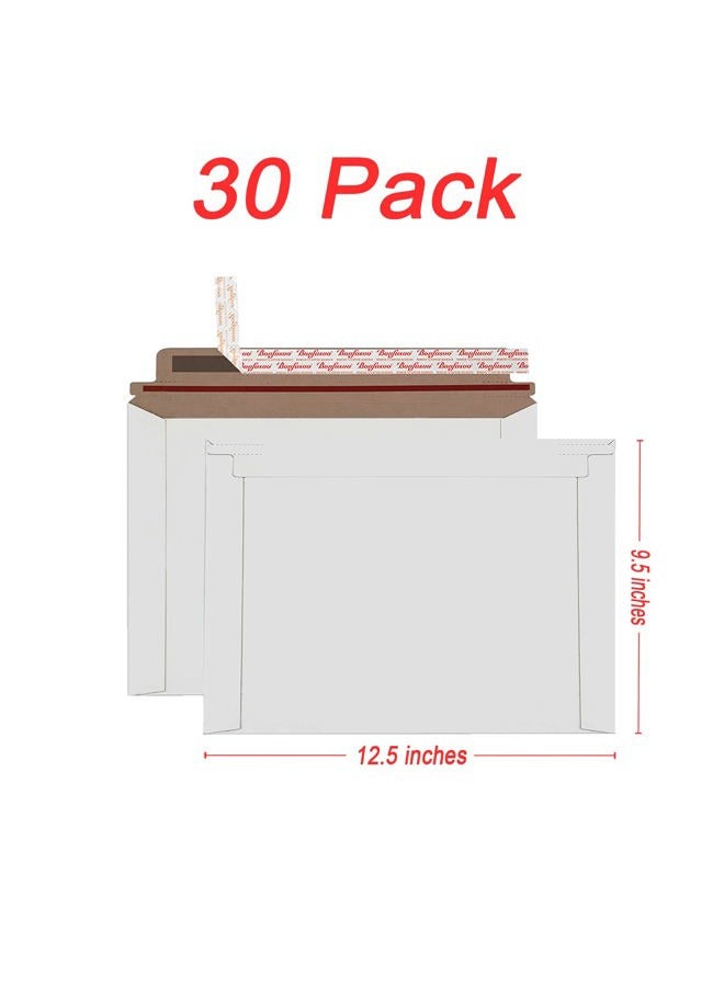 Bonfasvo Rigid Mailers 30 Pack 9.5 x 12.5 inches White Self Seal Stay Flat Bulk Cardboard Kraft No Bend Mailers Peel and Seal for Document Photos Pictures Papers Files CD - Image 2