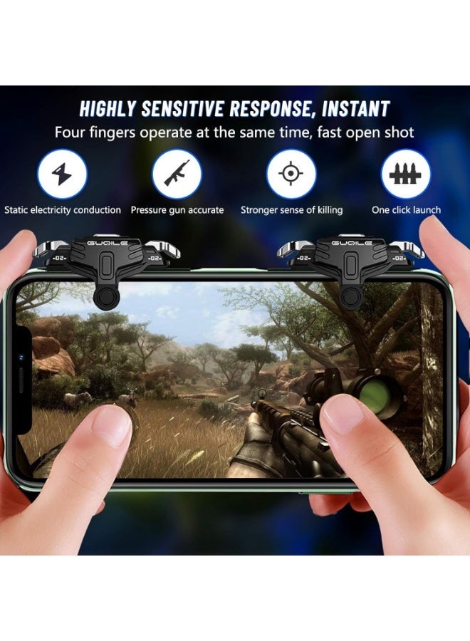زناد تحكم لألعاب الجوال مثل PUBG، نسخة مطورة مزودة بأزرار مزدوجة حساسة للتصويب والرمي - متوافق مع Rules of Survival وجميع الهواتف الذكية (أسود) - Image 2