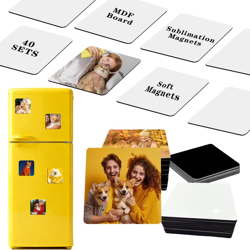 UJL 80Pcs Sublimation Magnets Blanks Square Refrigerator Fridge Magnets Blank Set 3Ã—3 40Pcs MDF Sublimation Blanks with 40Pcs Soft Magnet for DIY Crafts - Image 1