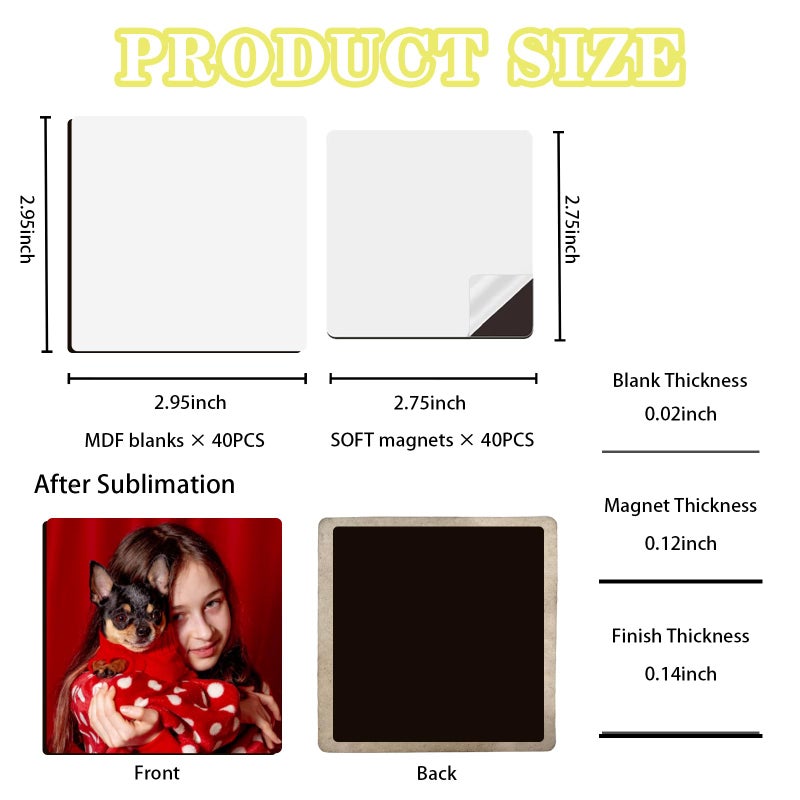 UJL 80Pcs Sublimation Magnets Blanks Square Refrigerator Fridge Magnets Blank Set 3Ã—3 40Pcs MDF Sublimation Blanks with 40Pcs Soft Magnet for DIY Crafts - Image 2