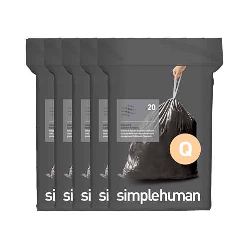simplehuman Code Q 100 Count Odorsorb® Custom Fit Liners, Drawstring Odor Absorbing Trash Bags, One-by-One Mess-Free Dispense, Extra Thick & Double Seamed, 50% PCR Plastic, 50-65 Liter / 13-17 Gallon - Image 1