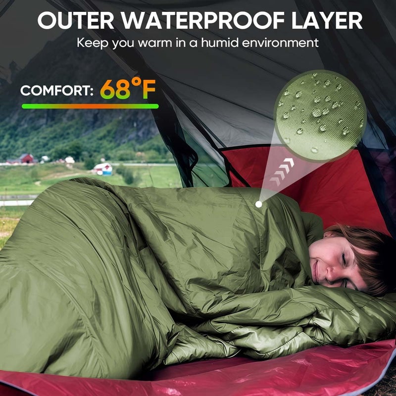 OBTANIM Sleeping Bags Portable Waterproof Camping Sleeping Bag for Adults Kids 4 Seasons Cold Weather or Warm Backpacking Hiking Travel Indoor Outdoor Use (Green) - Image 5