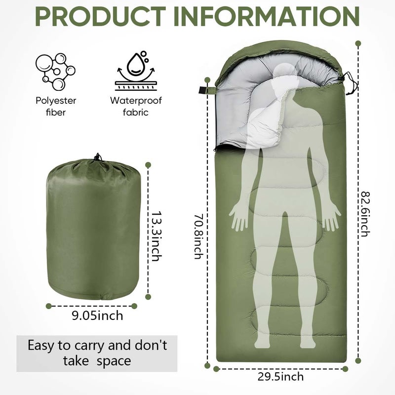 OBTANIM Sleeping Bags Portable Waterproof Camping Sleeping Bag for Adults Kids 4 Seasons Cold Weather or Warm Backpacking Hiking Travel Indoor Outdoor Use (Green) - Image 2