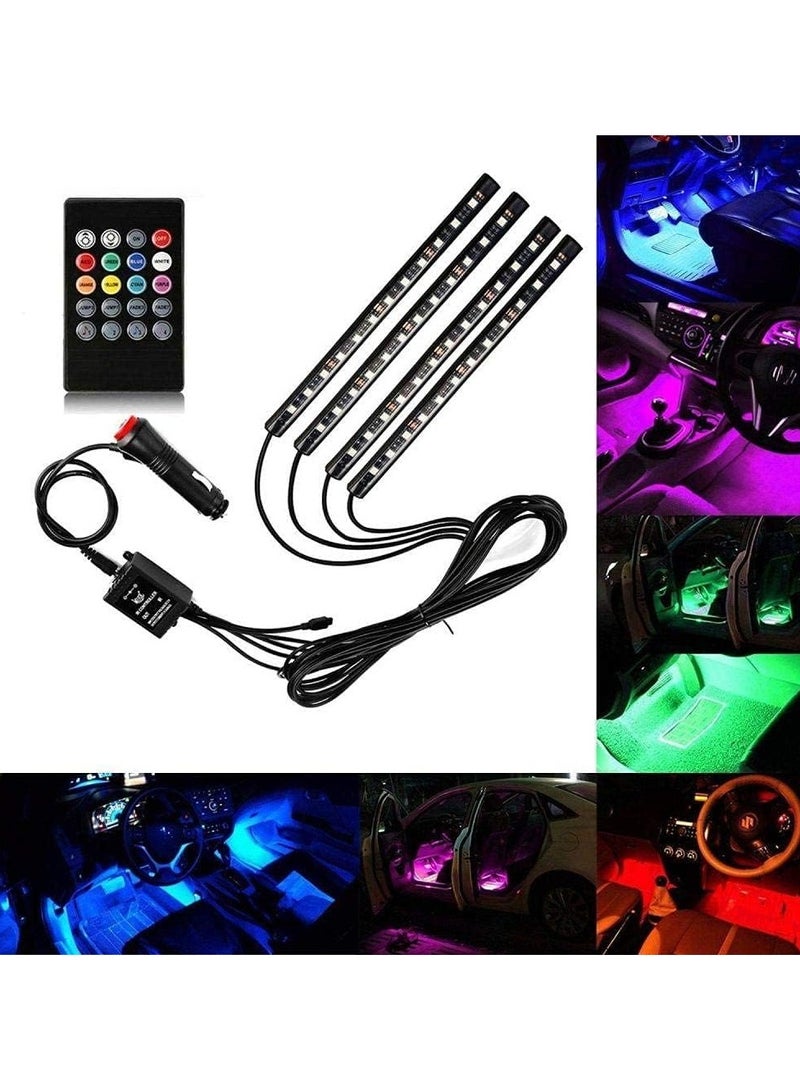 مجموعة شريط LED بالفضاء اللوني ار جي بي 7 ألوان لتزيين السيارة وإضفاء مظهر جميل على الجهة الداخلية مع ريموت - 4 قطع - Image 2