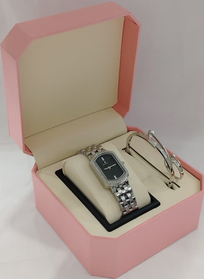 Soft and elegant women's sets, zircon, steel watch