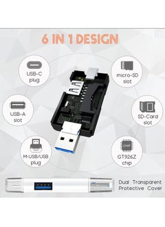 Excefore SD Card Reader, 6-in-1 USB C/Micro/USB Memory Reader Camera Viewer, USB 3.0 SD Card Reader Adapter Used for SD-3C SD Micro SD TF SDXC SDHC MMC RS-MMC Micro SDXC Micro SDHC UHS-I (White)  - Image 3