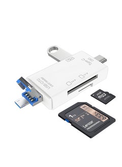 Excefore SD Card Reader, 6-in-1 USB C/Micro/USB Memory Reader Camera Viewer, USB 3.0 SD Card Reader Adapter Used for SD-3C SD Micro SD TF SDXC SDHC MMC RS-MMC Micro SDXC Micro SDHC UHS-I (White)  - Image 1