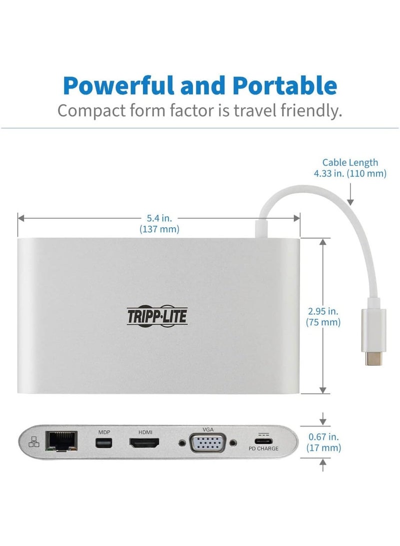 Tripp Lite USB 3.1 Gen 1 USB-C Docking Station w/USB-A, HDMI, VGA, mDP, Gigabit Ethernet, Mem Card, 3.5mm & USB-C PD Charging, USB C, USB Type C, USB Type-C (U442-DOCK1) - Image 4