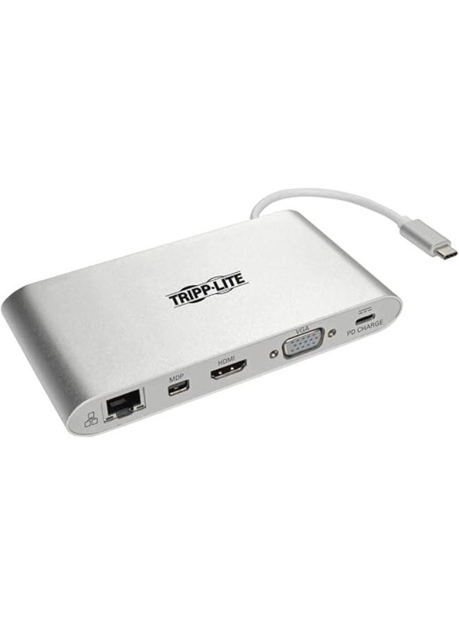 تريب لايت محطة إرساء USB-C من Tripp Lite 11 في 1 موديل U442-DOCK1 | منافذ HDMI وVGA وmDP وEthernet وUSB-A وقارئ بطاقة SD ومنفذ صوت 3.5 مم وشحن USB-C PD | USB 3.1 الجيل الأول - Image 1