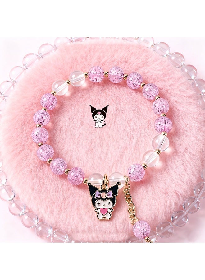Sanrio 4 Pieces Crystal Bracelets Cartoon Pendant Kawaii Sanrio Pearl Cute Cartoon Elastic Beaded Bracelets Cartoon Themed Pendant Bracelets Gift for Teen Girls Kids - Image 3